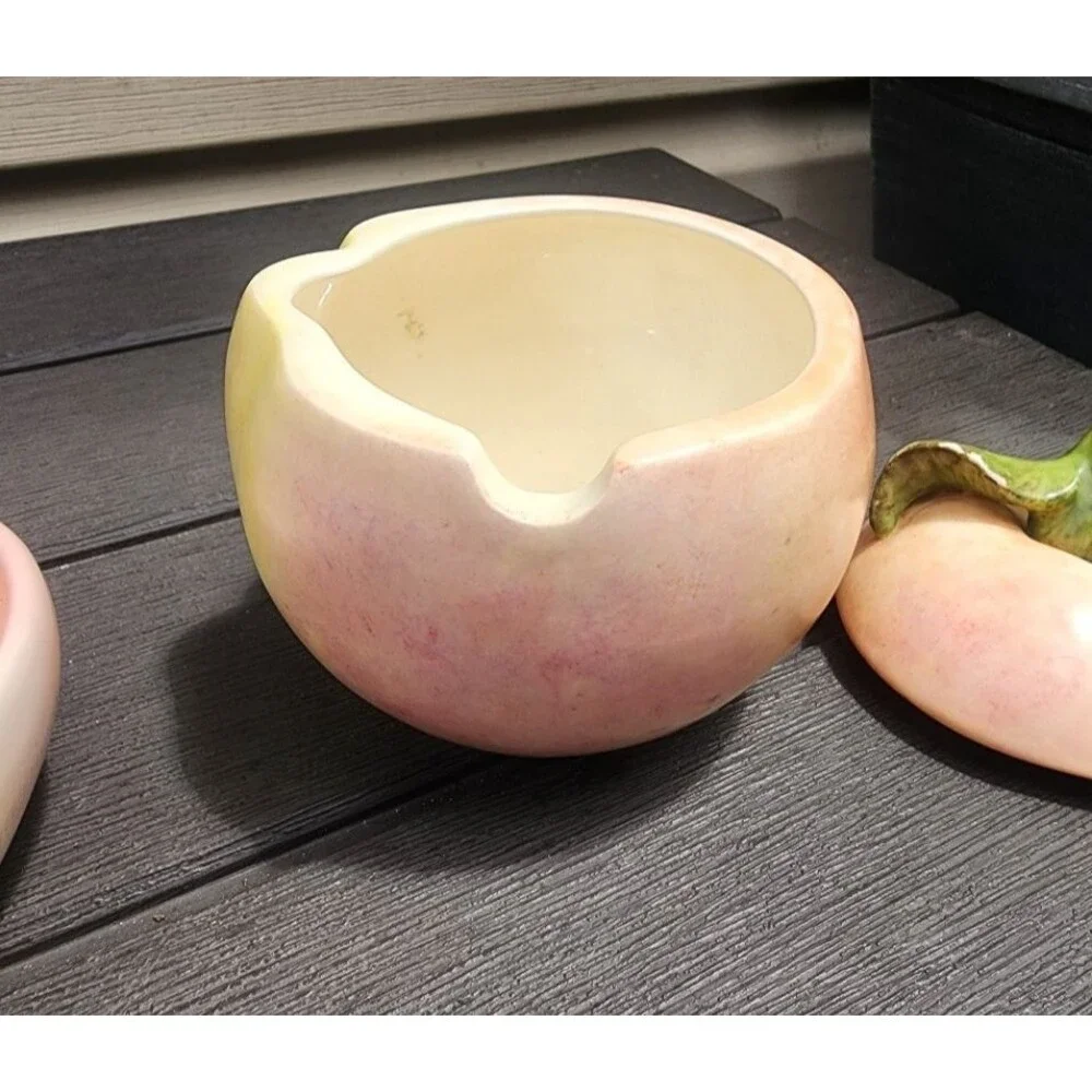 Vintage Mid-Century Hand-Painted Ceramic Fruit Jam Pot and Peach Dish Set  Japan